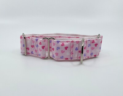 Valentine Martingale Dog Collar With Optional Sailor Bow Small Hearts On Pink  Slip On Collar Sizes S, M, L, XL - image5